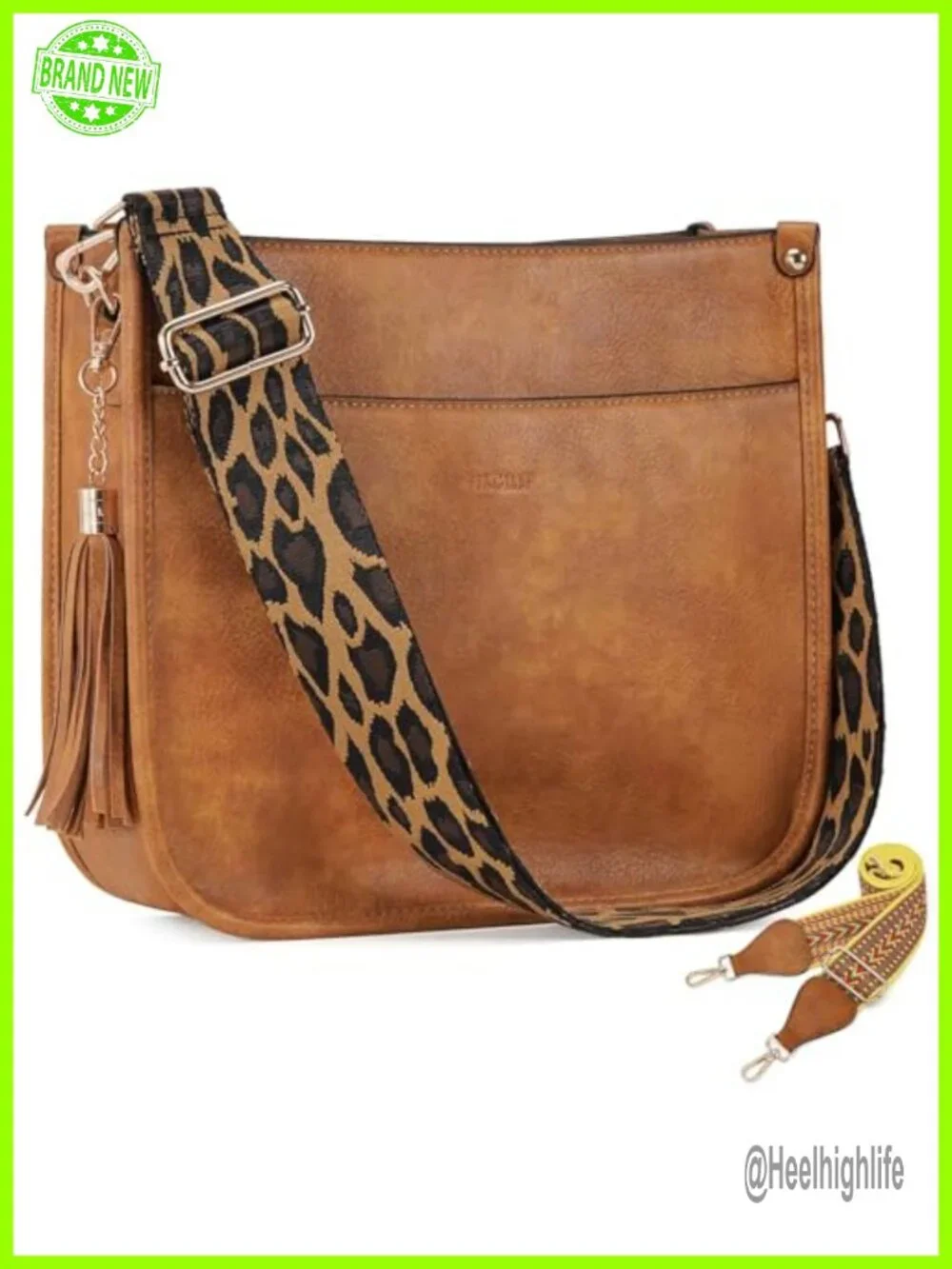Vegan Leather Crossbody Hobo Bag with 2 Adjustable Straps